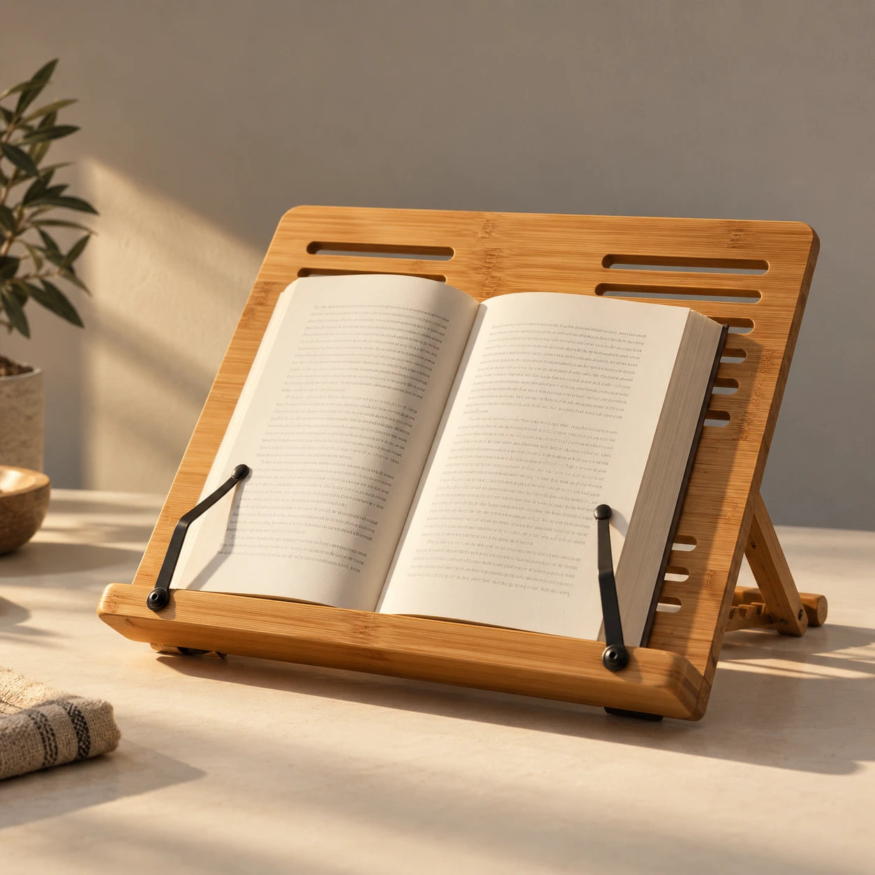 Adjustable bamboo tabletop book stand