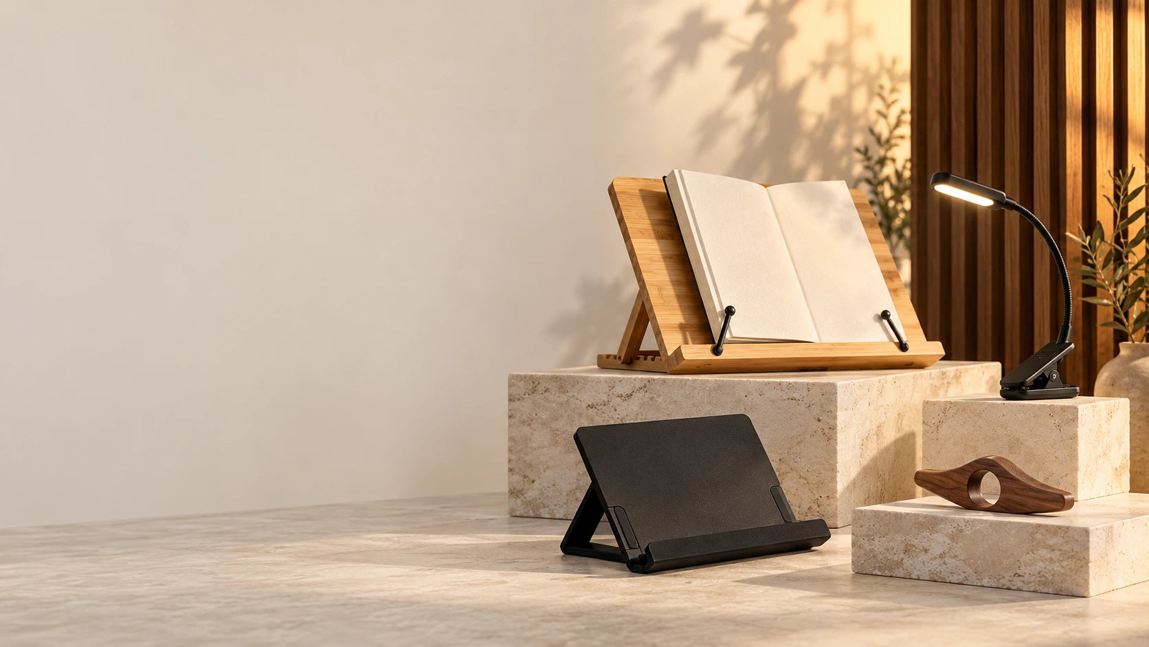 Reading accessories arranged in a light studio